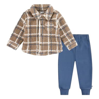 Huggies Sherpa Button Up Shacket and Jogger Pants 2-Piece Outfit Set - Image 1
