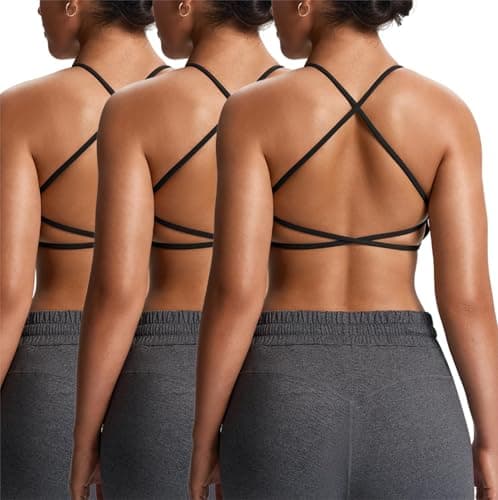 Aoxjox Women's Workout Sports Bras Fitness Ivy Low Impact Bra Yoga Crop Tank (Black 3 Pieces Pack, Large) - Image 1