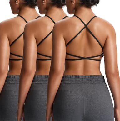 Aoxjox Women's Workout Sports Bras Fitness Ivy Low Impact Bra Yoga Crop Tank (Black 3 Pieces Pack, Large) - Image 1