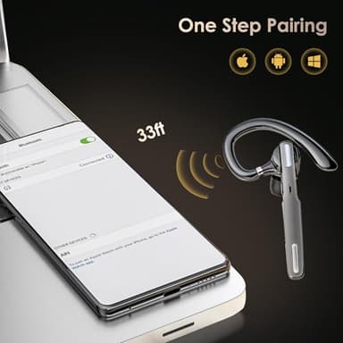 ICOMTOFIT Bluetooth Headset, Wireless Bluetooth Earpiece V5.0 Hands-Free Earphones with Built-in Mic for Driving/Business/Office, Compatible with iPhone and Android (Gray) - Image 3