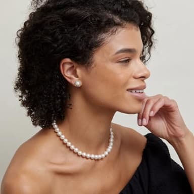 The Pearl Source Real Pearl Necklace for Women with AAA+ Quality Round White Freshwater Genuine Cultured Pearls (White Gold, 9-10mm) - Image 3
