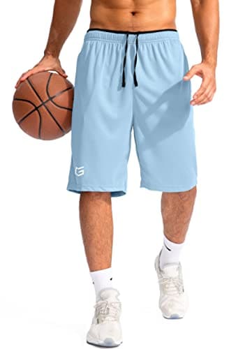 G Gradual Men's Basketball Shorts with Zipper Pockets Lightweight Quick Dry 11" Long Shorts for Men Athletic Gym(Light Blue,3XL) - Image 1