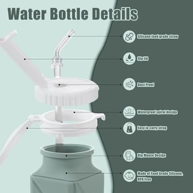 XSSDPDC Food Grade BPA Free Silicone Water Bottle, 21oz Collapsible Water Bottlewith Straw Leakproof for Sports,Office, Gym, Hiking, Mountaineering, Travel（green+blue+gray） - Image 2