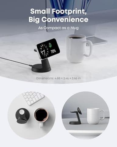 Anker MagSafe Charger Compatible, MagGo 3-in-1 Charging Station, Nano Charging Stand, Qi2 Certified 15W Magnetic Wireless Charger Dock, for iPhone17/16/15/14, Apple Watch,AirPods (Adapter Included) - Image 3