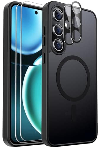 Ezanmull for Samsung Galaxy S24 FE Case Magnetic Shockproof, [Fit for MagSafe] [Glass Screen Protector + Camera Lens Protector] Translucent Anti-Fingerprint Case for Samsung Galaxy S24 FE (Black) - Image 1