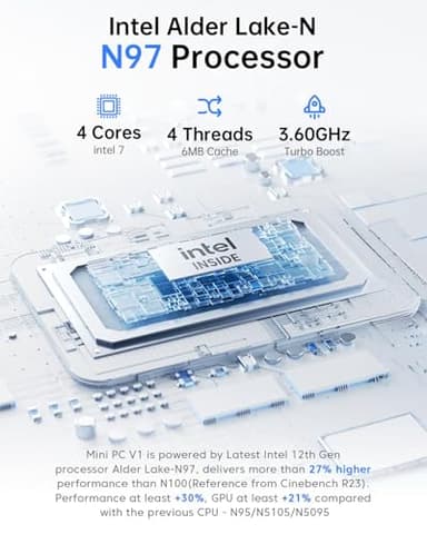 ACEMAGIC Mini PC N97, 16GB DDR4 256GB SSD Mini Computers, 12th Gen N97(Beat N100/N95/N150 up to 3.6GHz), 4K Dual Display/WiFi/BT/VESA Home/Business Small pc, Micro PC Mini Desktop Computers - Image 3
