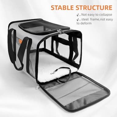 YUNIQUE Soft-Sided Cat & Dog Carrier for Pets Up to 15 Lbs, Airline Approved Collapsible Travel Puppy Carrier with Lightweight Fabric Design (Grey) - Image 4