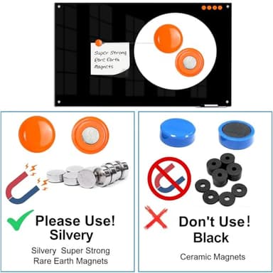 KIZZBY Black Glass Dry Erase Board - Magnetic Blackboard for Wall, 48"x36" Large Frameless Black Whiteboard for Office, Home & School - Image 3