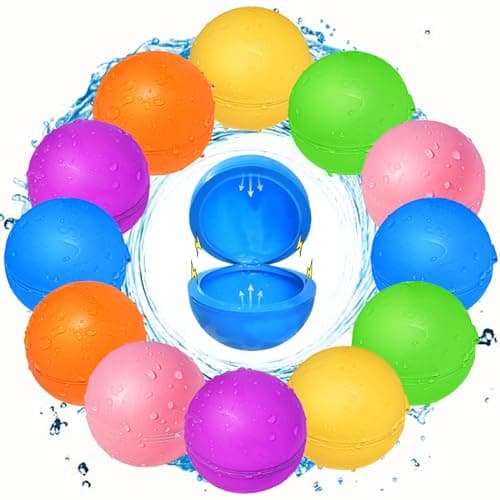 12Pcs Reusable Water Balloons, Pool Toys for Boys and Girls, Beach Outdoor Activities Water Toys for Kids Ages 3-12, Summer Water Toy for Boys and Girls - Image 1