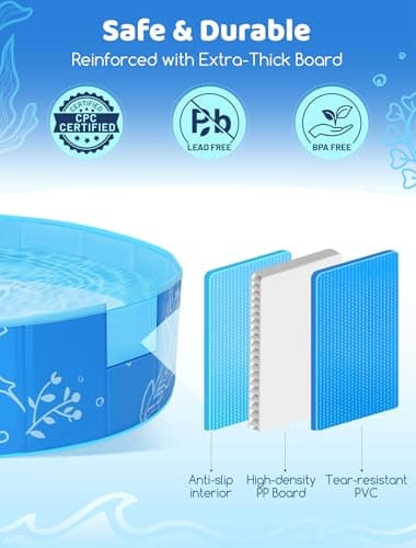 Hikiddy Foldable Kiddie Pool with Canopy: 47in Baby Pool and Beach Tent for Toddlers Infants 6-12 Months and Kids 2-4 Years Old - Portable Water Play with Shade for Outdoor Backyard Beach (Blue-Blue) - Image 6