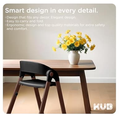 KUB High Chair for Babies and Toddlers Adjustable Foldable Convertible 5 Point Harness Easy Clean Wood-Printed Metal with Removable Tray Baby Highchair for Family (Black&Walnut Wood-Printed Metal) - Image 6