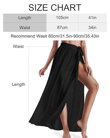 Eicolorte Womens Sarongs for The Beach Bathing Suit Swim Cover Up Tie Maxi Long Wrap Skirt (Black-US 4-12) - Image 2