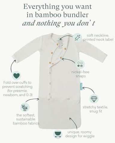 PurComfy Supersoft Baby Sleeper Gowns, Premium Bamboo Viscose Infant Nightgown Sleepers Snap Bundlers Newborn Cream - Image 2