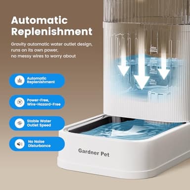 Gardner Pet Automatic Dog Water Dispenser Gravity Waterer with Stainless Steel Bowl Water Dispenser 8.5L Large Capacity Water Feeder with Filters for Dogs Cats Pets, BPA-Free Noise-Free (White, 8.5L) - Image 3