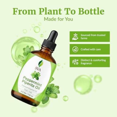 SVA Peppermint Piperita Essential Oil – 4 Fl Oz – 100% Natural Piperita Oil - for Diffuser, Hair Care, Face, Skin Care, Aromatherapy, Scalp and Body Massage, Soap and Candle Making - with Dropper - Image 4