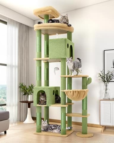 Globlazer Cactus Giant Cat Tree, 83 inch Cat Tree for Indoor Cats Large Adult, XXL Cat Tower with 9 Scratching Posts for 20lb+ Heavy Duty Large Adult Cats, F83, Green - Image 1