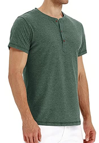 NITAGUT Mens Fashion Casual Front Placket Basic Short Sleeve Henley T-Shirts (L, 00 Green) - Image 3