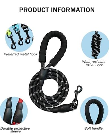 PETANK Rope Dog Leash 4 FT with Comfortable Padded Handle and Highly Reflective Threads for Small Medium Dogs (Blue, 4FT*2/5") - Image 2