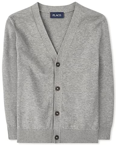 The Children's Place Boys Classic Button Front Cardigan Sweater, Lt Grey Single, X-Large US - Image 1