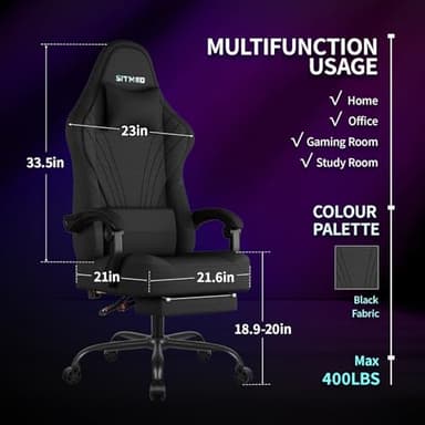 Gaming Chair, Big and Tall Gaming Chairs for Adults with Footrest and Lumbar Support, Comfortable Ergonomic Fabric Computer Chair 400 lbs, 360° Swivel, Height Adjustable Video Gamer Chair, Silla Gamer - Image 3