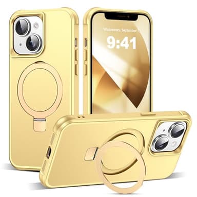 SKYLMW Compatible with iPhone 13 Case & iPhone 14 Case with Invisible Magnetic O-Ring Stand Phone Cases for 13 & 14 6.1" [Compatible with Mag-Safe][Great Grip Feeling], Gold - Image 1