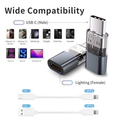 Thousover 4 Pack Lightning to USB C Adapter for iPhone 15/16 Pro/16 Pro Max/Plus,Samsung S24,iPad Air,Nintendo Switch,Fast Charging&Data Transfer Lightning Crystal - Image 7