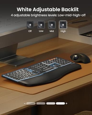 ProtoArc Backlit Bluetooth Ergonomic Keyboard, EK01 Plus Full Size Wireless Split Keyboard with Dual Bluetooth and USB, Cushioned Wrist Rest, Rechargeable, Compatible with Windows/Mac/Android, Blue - Image 2