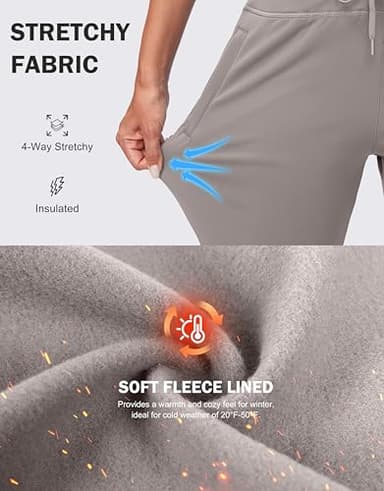 Women's Fleece Lined Joggers High Waisted Water Resistant Thermal Winter Sweatpants Running Hiking Pockets(Dusty Grey,M) - Image 5