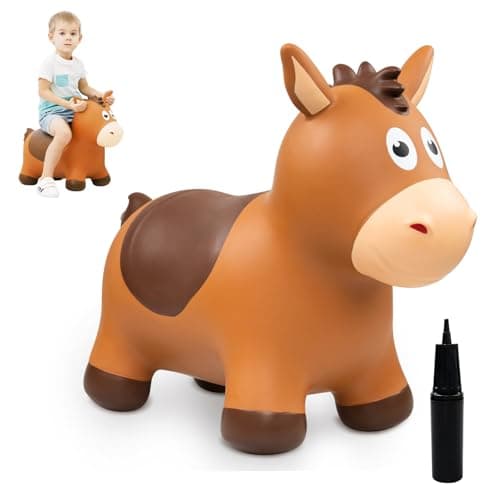 ZOOJOY Bouncy Horse Hopping Toys, Inflatable Animal Horse Toys for Toddlers 1-3, Outdoor Indoor Bounce and Ride On Bouncer for Boys Girls, Birthday Gifts for 18 Months 2 3 4 5 6 Year Old with Pump - Image 1