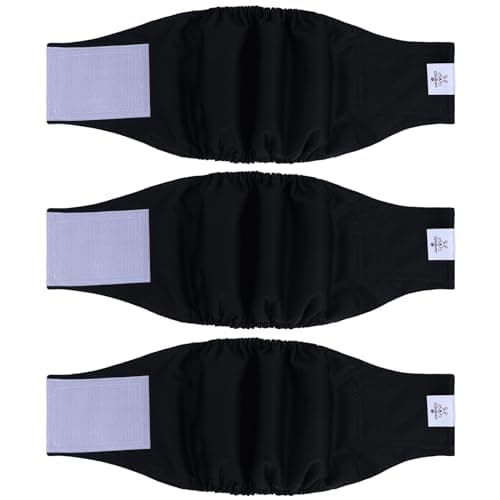 CuteBone Dog Diapers Male Washable Belly Band for Male Dogs Wraps Black 3pcs a Pack DM44S - Image 1