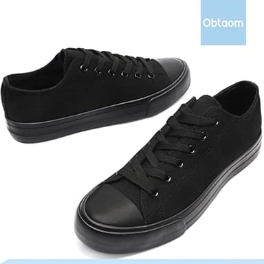 Obtaom Women’s Canvas Shoes Low Top Fashion Sneakers Slip on Walking Shoe(Black/Black US9) - Image 6