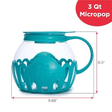 Ecolution Patented Micro-Pop Microwave Popcorn Popper with Temperature Safe Glass, 3-in-1 Lid Measures Kernels and Melts Butter, Made Without BPA, Dishwasher Safe, 3-Quart, Teal - Image 2