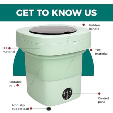 Portable Washing Machine Mini Washer for Apartments - Compact, Foldable Countertop Clothes Washer & Dryer Combo, Small Lavadora Portatil, Handheld Laundry Machine (Green, Medium) - Image 5