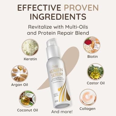 VITAMINS hair cosmetics Keratin Hair Serum for Frizzy and Damaged Hair - Anti Frizz Serum with Biotin, Castor Oil & Collagen for Heat Protection, Shine and Gloss Treatment - 4.25 Fl Oz - Image 5