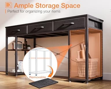 ODK Office Small Computer Desk: Home Table with Fabric Drawers & Storage Shelves, Modern Writing Desk, Black, 48"x16" - Image 6