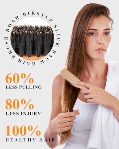 Slick Back Hair Brush for Smoothing Edge Frizz, Tame Flyaways, Sleek Ponytails, Buns - Boar Bristle Hair Brush for Fine/Medium Women & Men Hair, Styling Accessories for Girls & Kids - Image 6