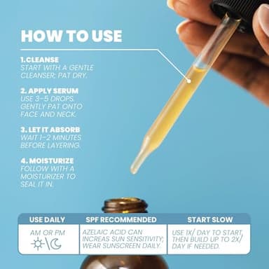 Eva Naturals Azelaic Acid Serum for Face – Niacinamide, Hyaluronic Acid, Vitamins A+C+E – Redness Relief, Dark Spots, Uneven Skin Tone, Texture, Pores, Topical Booster for Clearer, Smoother Skin, 2oz - Image 3