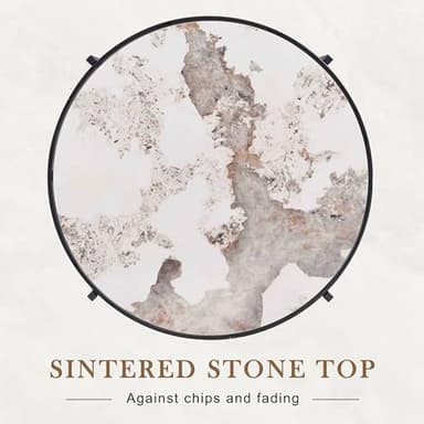 Round Coffee Table Living Room - LifeSky 32" Faux Marble Circle Center Table Stone Metal Grey - Image 4