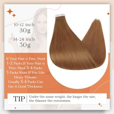 Full Shine Invisible Tape in Extensions Real Human Hair Color 330 Auburn Seamless Hair Extensions Tape in 18 Inch 50Gram Double Sided 20Pcs Straight Remy Human Hair Extensions Add Volume for Party - Image 4