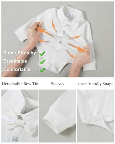 YALLET Baby Boy Clothes Suit Infant Boy Gentleman Outfits White Baby Christening Outfit Boy Dress Shirt+Bowtie+Vest+Pants Set for Wedding Party(Baby Baptism Outfits, 0-3 Months) - Image 5