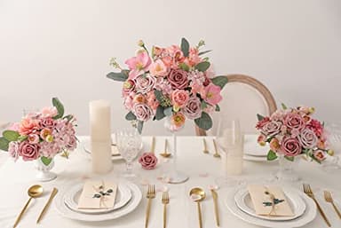 YYHUAWU Artificial Flowers Combo Box Set Gradient Color Flower Leaf with Stems for DIY Wedding Bouquets Centerpieces Baby Shower Party Home Decorations (Gradient Rosy Red) - Image 7