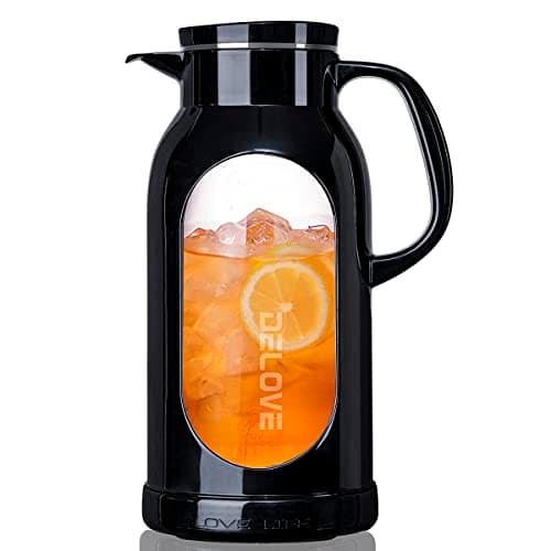 Delove 68 oz/2 Liter Glass Pitcher with Shatterproof Shell - Heat Resistant Glass Liner - Stainless Steel Lid - Carafe & Jug for Iced Tea,Hot/Cold Water,Homemade Juice Beverages (Black) - Image 1
