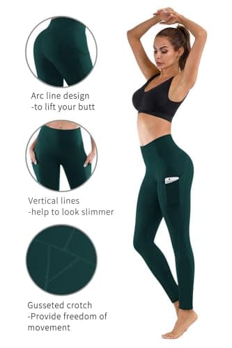 PHISOCKAT 2 Pack High Waist Yoga Pants with Pockets, Tummy Control Leggings, Workout 4 Way Stretch Yoga Leggings - Image 5