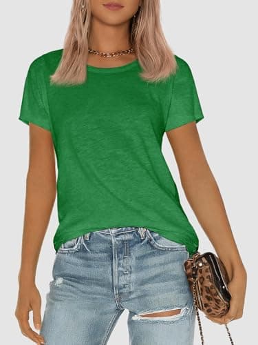 ATHMILE Christmas T Shirt Womens Short Sleeve Round Neck Shirts Summer Top Fashion Basic Tee Green - Image 5
