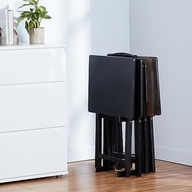 Amazon Basics Portable TV Dinner 4-Pack Rectangular Folding Tray Table with Storage Rack, Black, 15" x 19" x 26" - Image 8