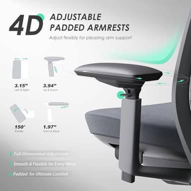 COLAMY Ergonomic Office Chair, High Back Computer Executive Desk Chair with Lumbar Support, Adjustable Headrest and 4D Arms, Slide Seat-BlackGrey - Image 5