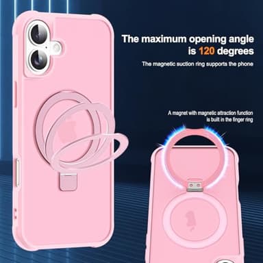 SKYLMW Compatible with iPhone 16 Case with Invisible Magnetic O-Ring Stand Military-Grade Translucent Case for iPhone 16 6.1" [Compatible with Mag-Safe][Great Grip Feeling], Pink - Image 9