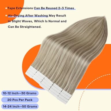 Full Shine Human Hair Tape in Extensions 22Inch Double Sided Tape in Extensions Human Hair Color 18 Ash Blonde Highlight 613 Light Blonde 50G Hair Extensions Tape Ins Real Hair Extensions 20Pcs - Image 3