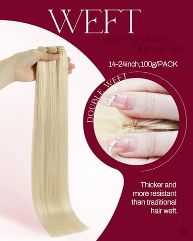 Moresoo Weft Hair Extensions Human Hair Blonde Double Weft Sew in Human Hair Extensions Golden Platinum Blonde Hair Wefts Human Hair Sew in Extensions Blonde Remy Hair 100G 22Inch - Image 2