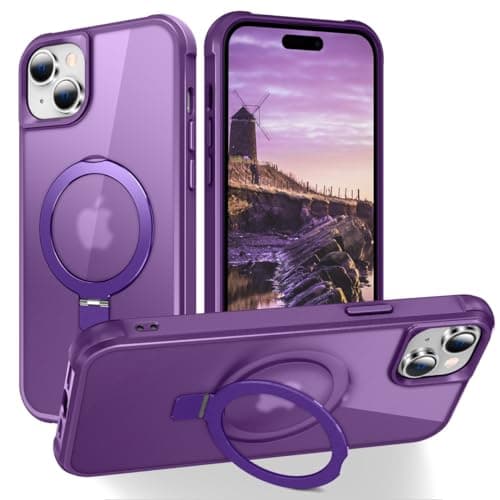 PIXIU Strong Magnetic for iPhone 15 case Compatible with Mag-Safe, Built-in Invisible Stand,Military Shockproof Slim Protective Matte Phone Cover for iPhone 15 6.1"-Purple - Image 1